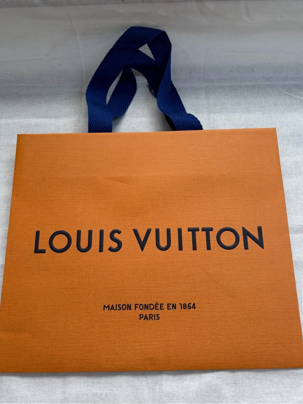 Louis Vuitton Orange Shopping Bag with Blue Textile Handles